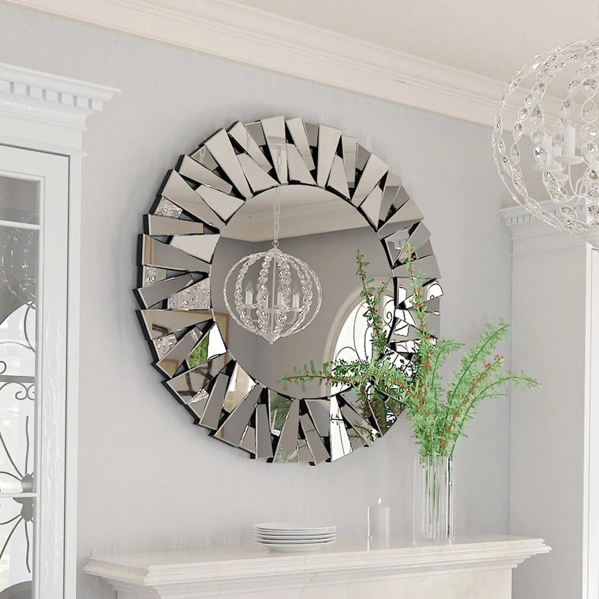 32 Inch Round Decorative Wall Mirror. Glass Accent Mirror for Home Decor