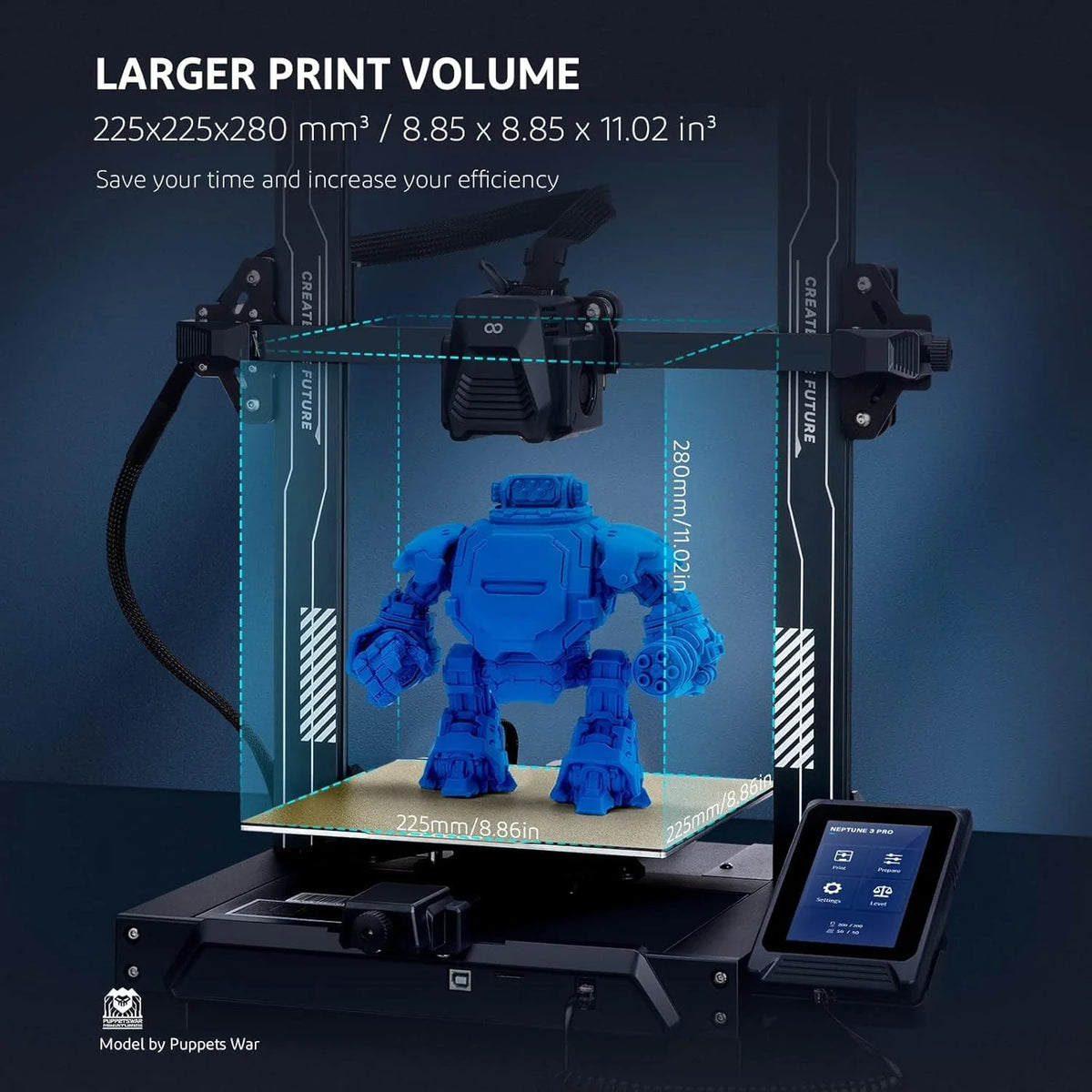 Printer with Auto Bed Leveling. Dual-Gear Direct Extruder. Dual Lead Screw Drive. Removable Capacitive Screen. 8.85x8.85x11in Large Printing Size