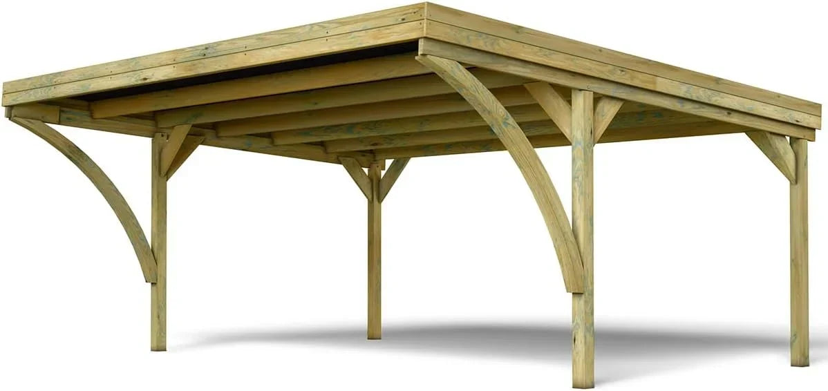 Forest Style - Cochera Doble Victor Modern 30.9 m² (6.02 x 5.11 x 2.52 m) – Madera de Pino Tratada – Techo de Policarbonato – Aparcamiento Cubierto