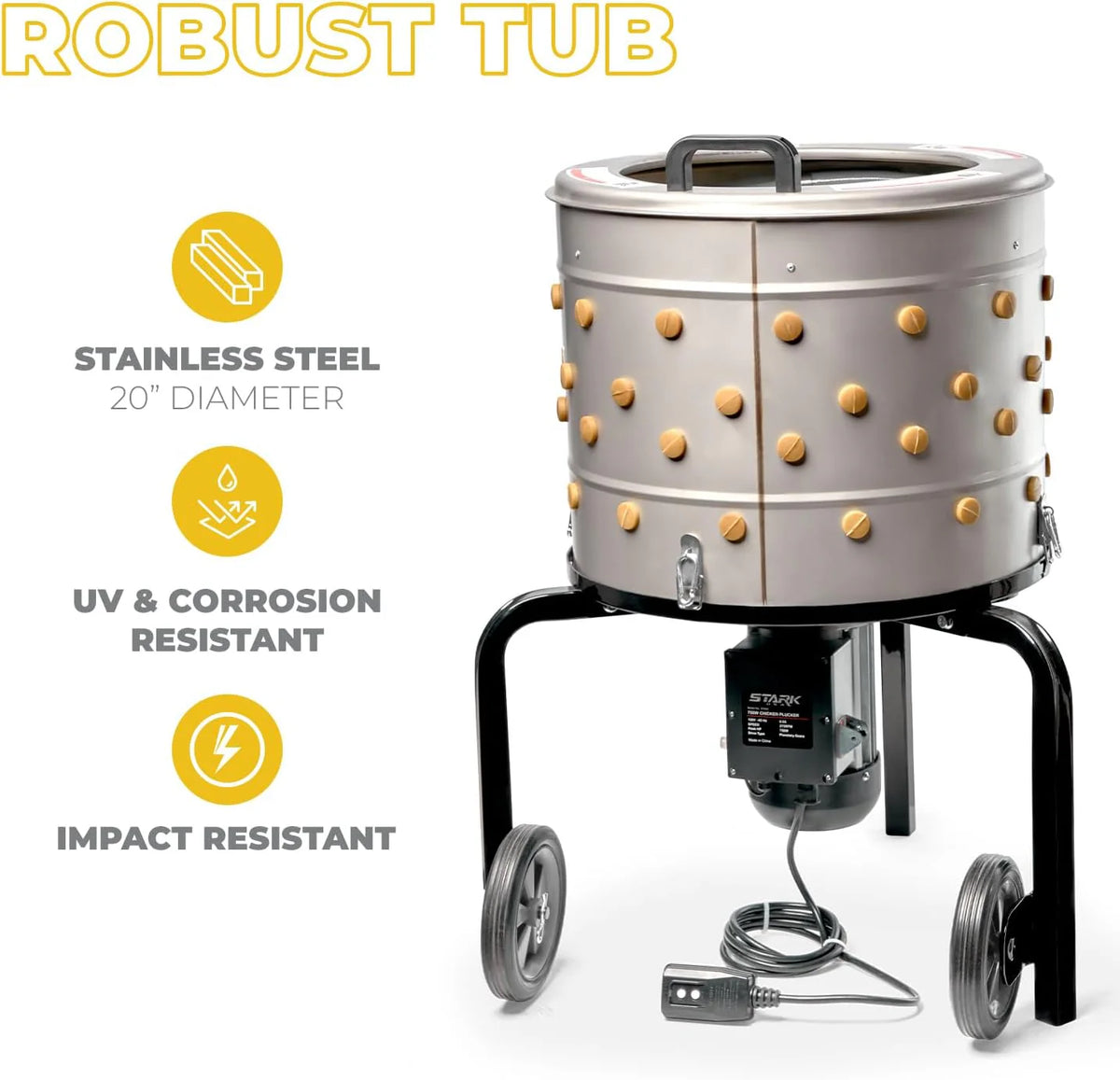 750W Chicken Plucker Poultry De-Feather Remover with 92 Soft Fingers Feather Plucking Machine 20 Drum Stainless Steel