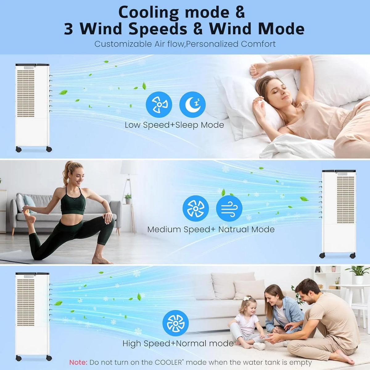 Aire Acondicionado Portátil sin Tubo. Enfriador de Aire Grande 4 en 1. 4 Modos 3 Velocidades. Climatizador Evaporativo 60W. Temporizadores de 1-12 H.