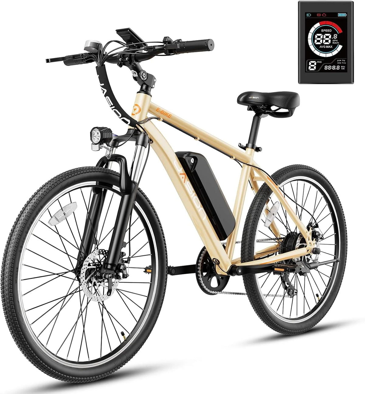 EB5 Electric Bike for Adults with Peak 500W Brushless Motor. 40Miles 20MPH Commuting Electric Mountain Bike with 360Wh Removable Battery. 7-Speed. 26 Tires and Front Fork Suspension