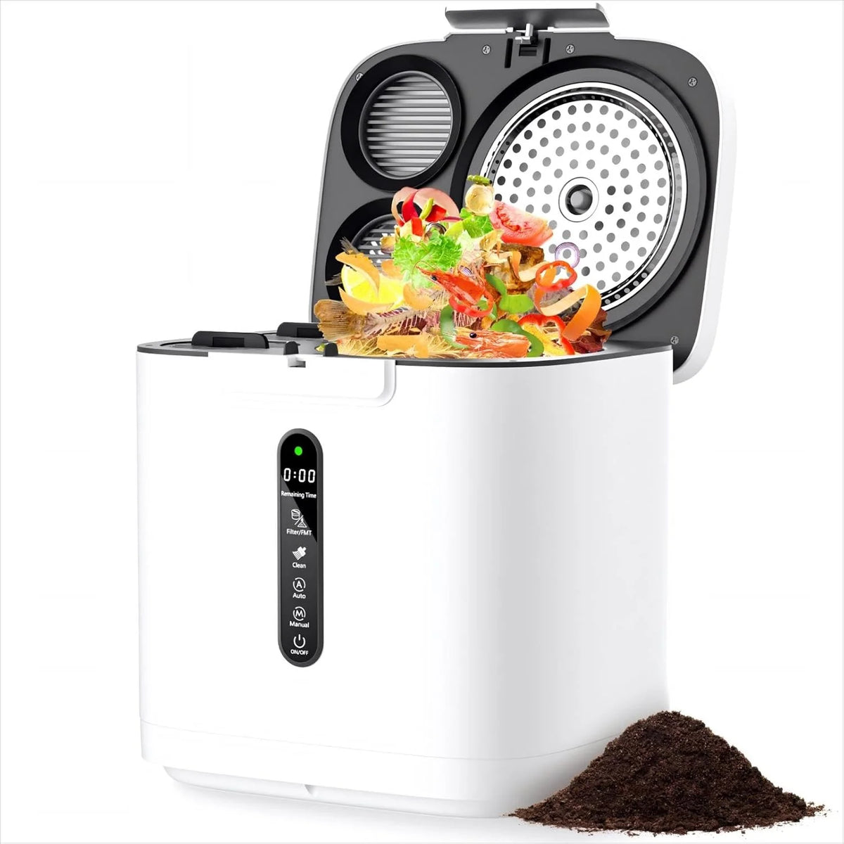4L Electric Composter for Kitchen. Compost Bin for Countertop with Auto-Cleaning/Odor-Free/LED Display. Turn Kitchen Waste to Dry Compost Fertilizer. Indoor/Outdoor Compost Machine. Whites4