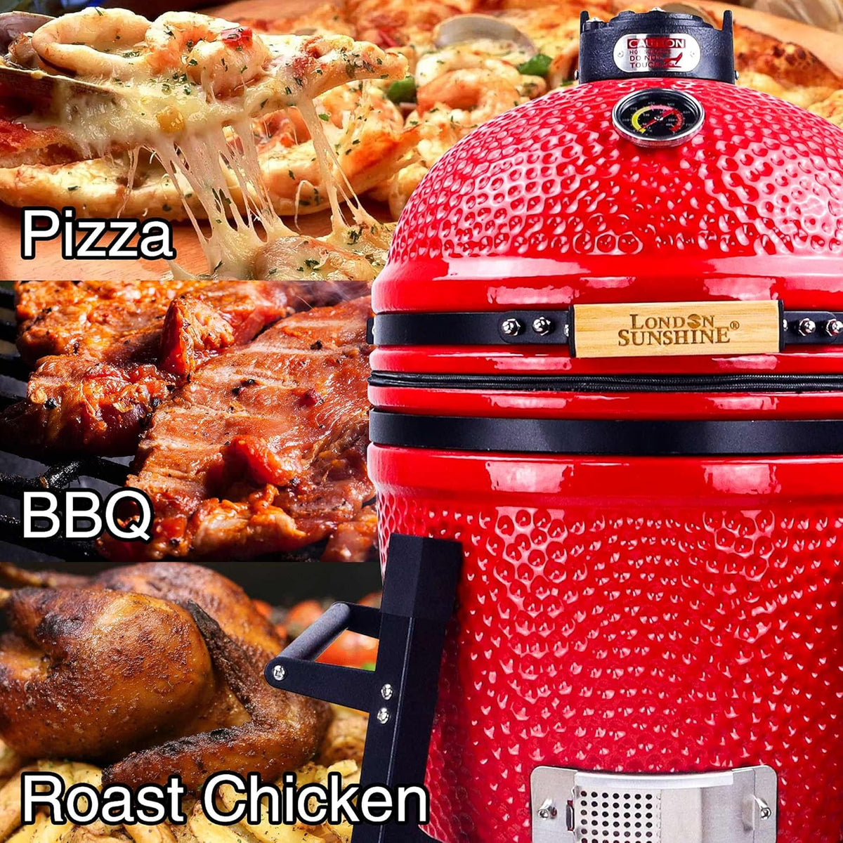 Ceramic Kamado Charcoal BBQ Grill and Smoker. Stainless Steel Grates -15 Ceramic with Tall Stand (GREEN)