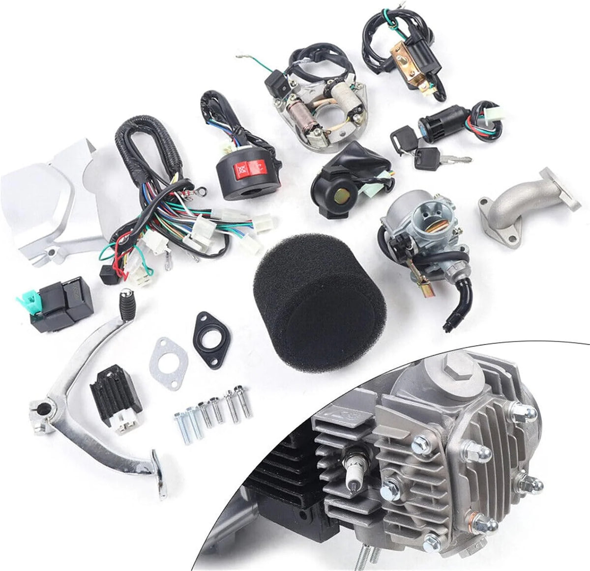 150CC 4 Stroke Engine Motor. Gy6 Single Cylinder Complete Engine Kit for 110cc-150cc Atvs and Go Karts and 11 Long Box Engine Size Scooters High-Flow Oil Pump CVT Carburetor Top Mount