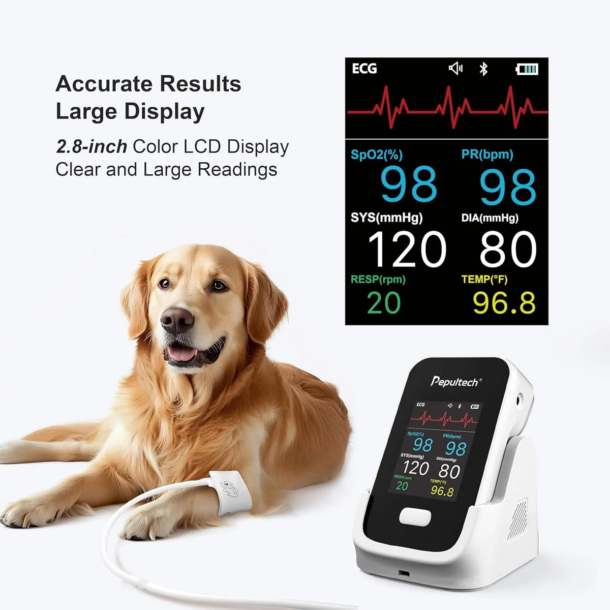 6 Parameters Veterinary Vital Signs Monitor.Bluetooth Veterinary Pulse Oximeter for Dogs. Rechargeable Blood Pressure Monitor for Pets.Oxygen Spo2 Monitoring Tools for Family Clinic Use