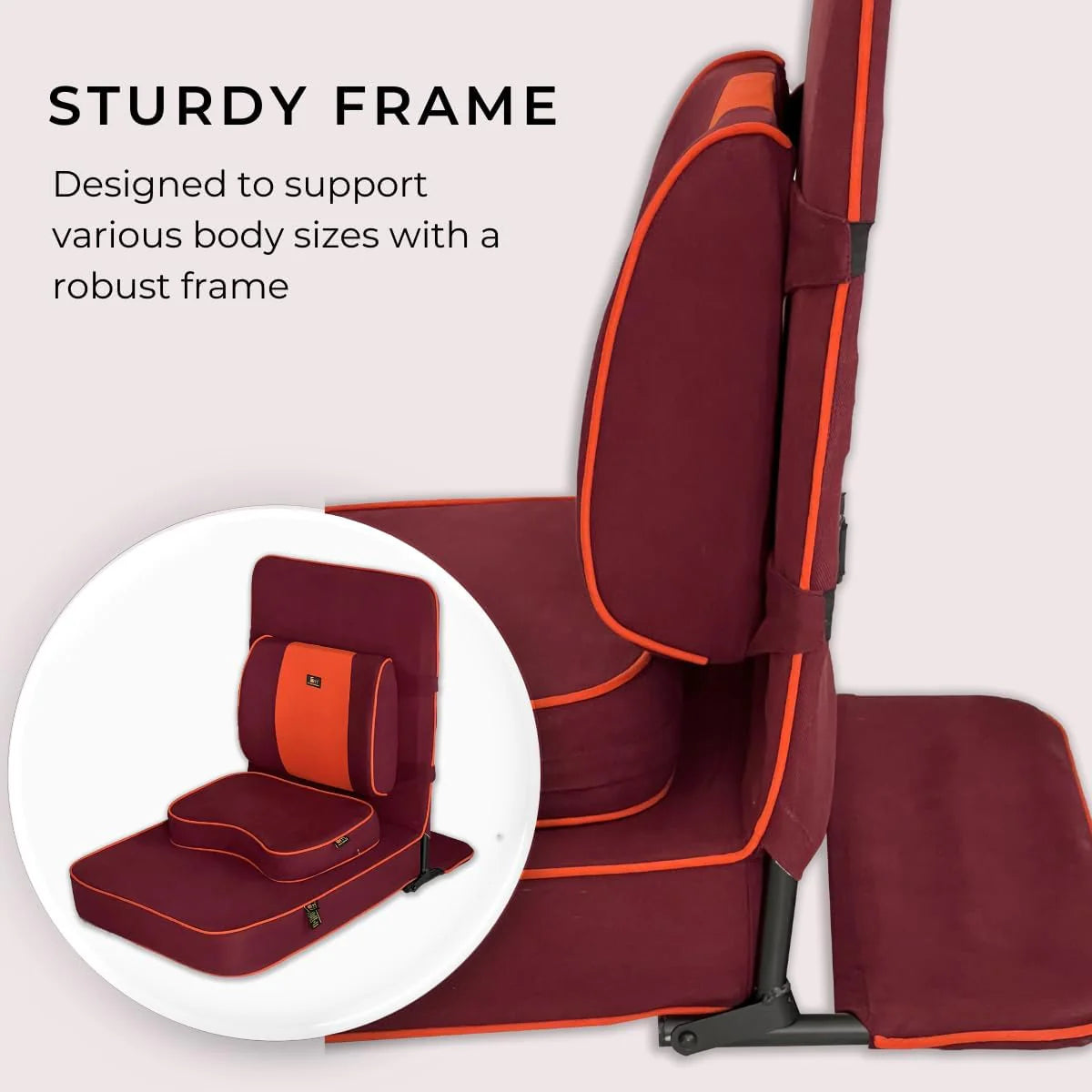 Ground chair. with backrest support | Adult yoga chair | Portable folding chair | Yoga chair with cushion and meditation pad | Black | 24x22 inches
