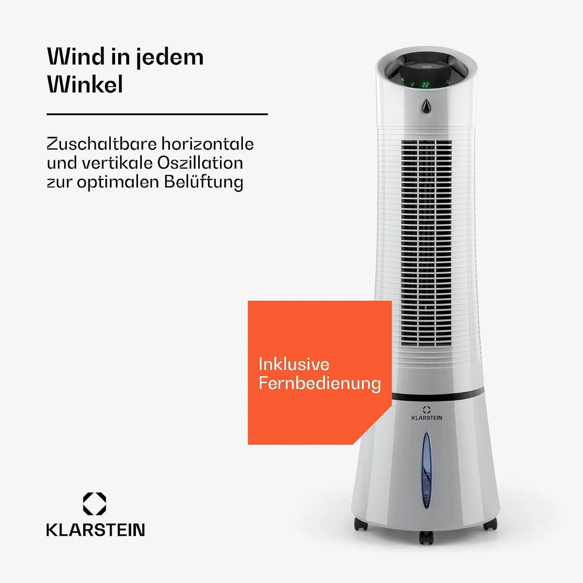 Klarstein 4-in-1: Smart Luftkühler. Ventilator. Luftbefeuchter & Ionisation I 6 L Wassertank. Oszillation. 30 W. 210 m³/h. Timer I Klimagerät ohne
