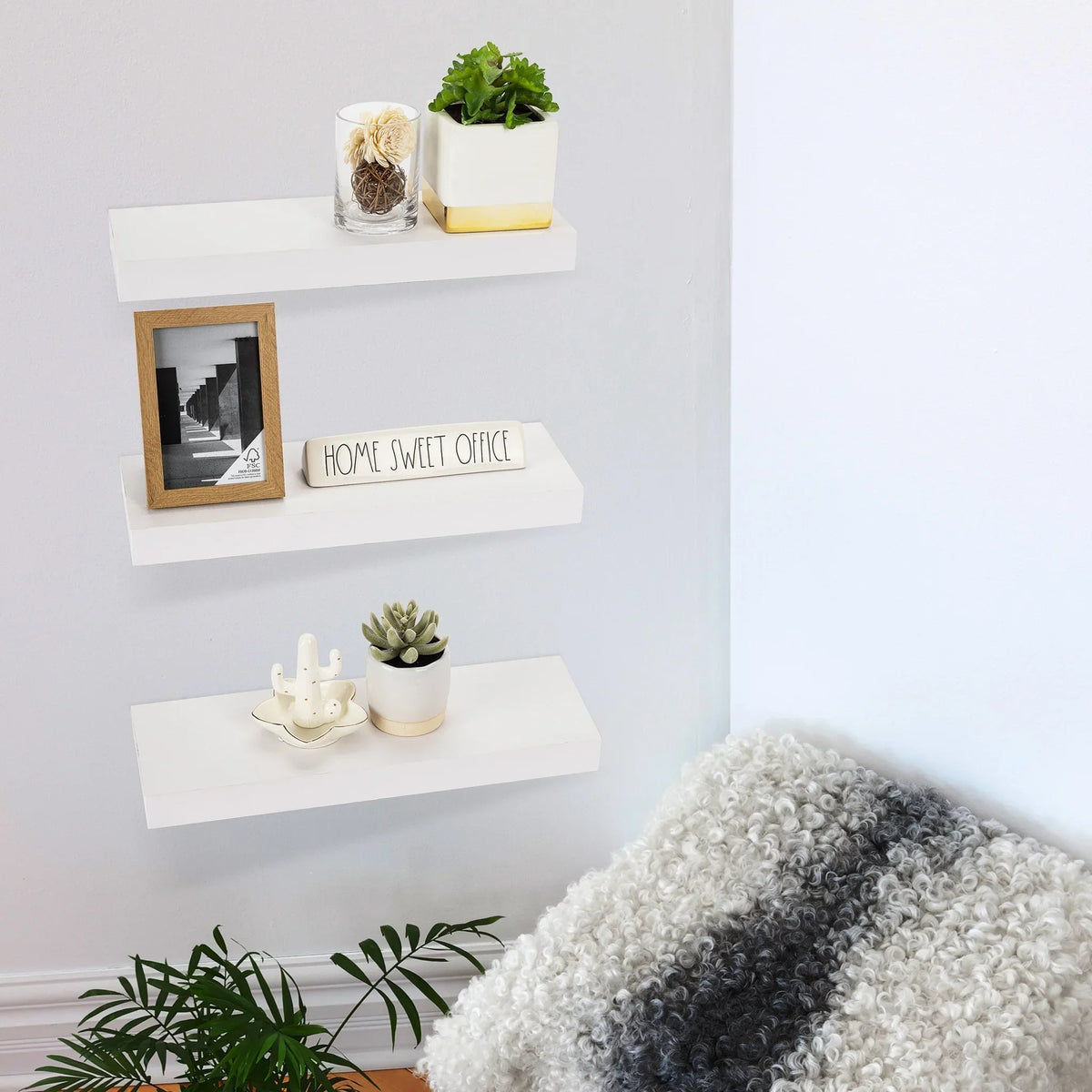 16 Inch Floating Wall Shelves. 3 Pack Farmhouse Hanging Display and Storage Shelves