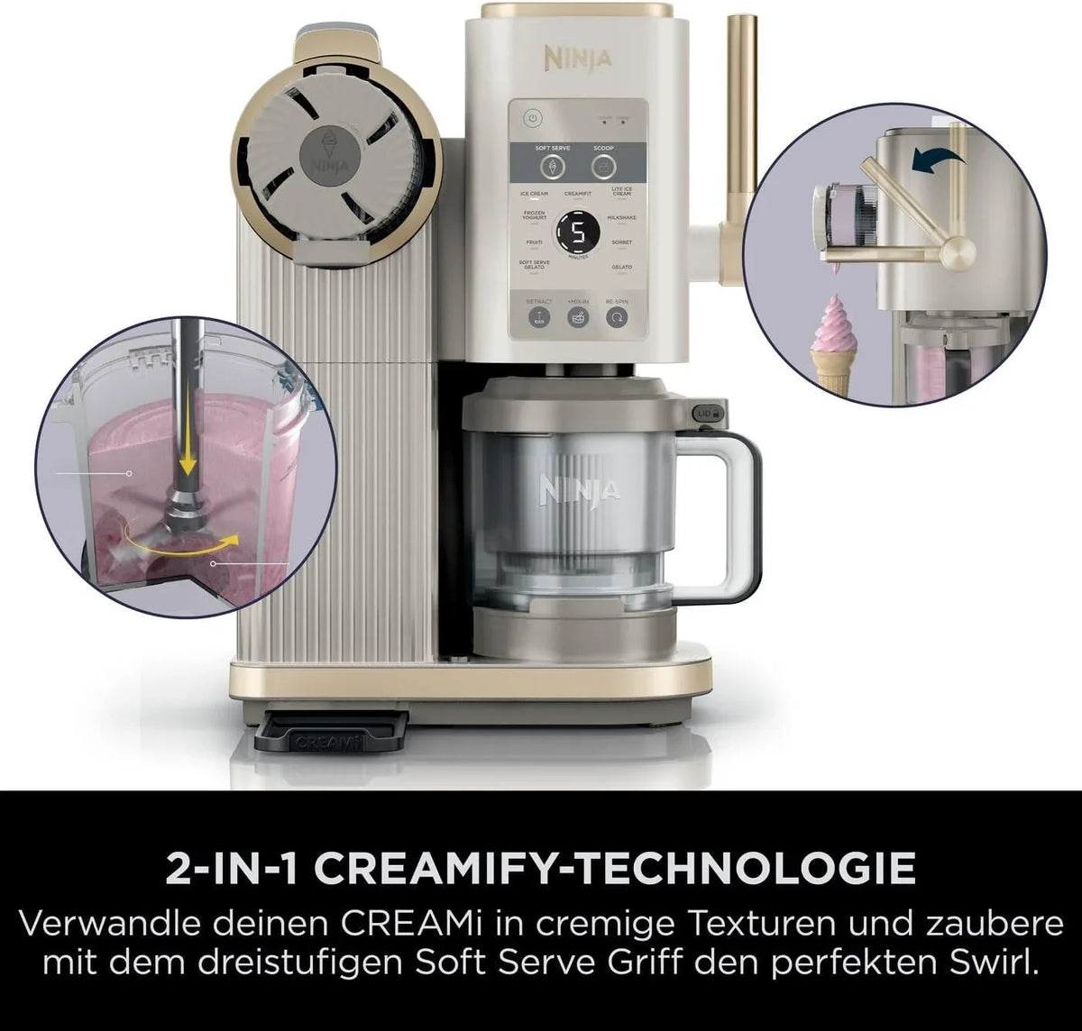 Ninja CREAMi Scoop & Swirl Eismaschine mit 2 Behältern. 13 Funktionen. für Eiscreme. Softeis. Gelato. Sorbet. Milchshakes und mehr. mit Mix-In-