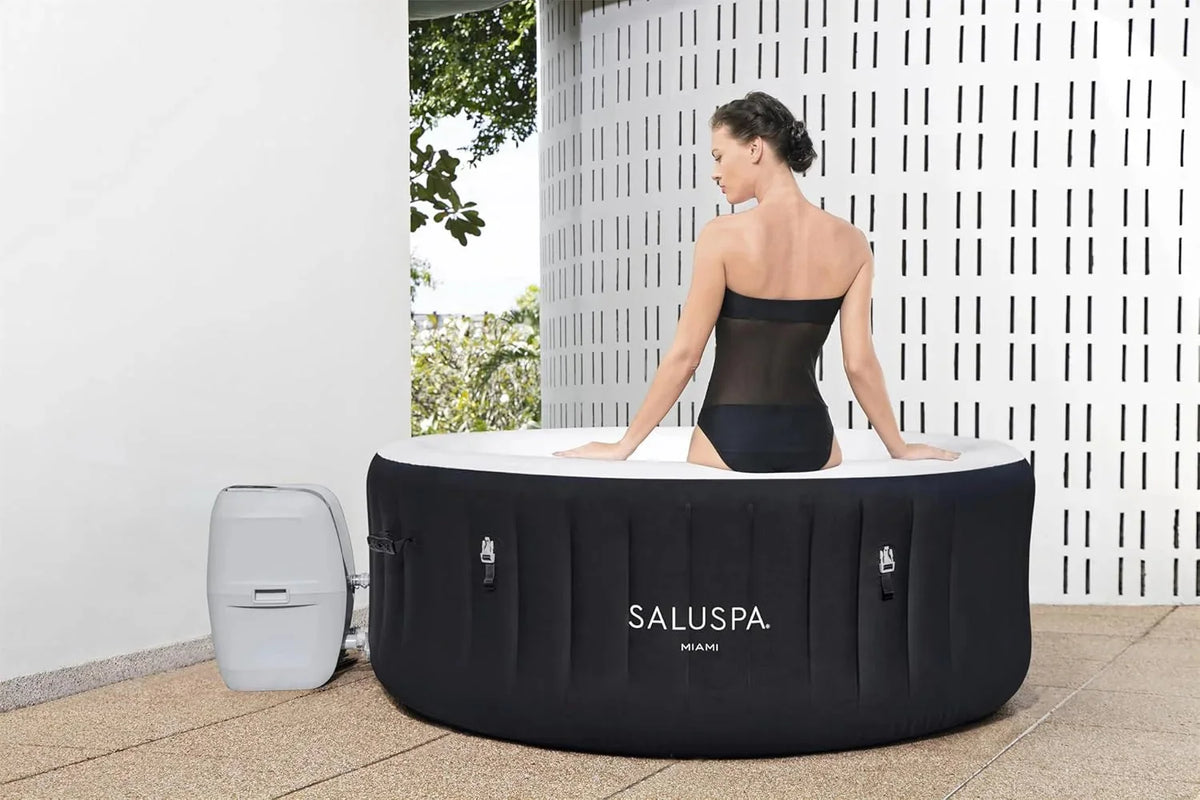 71 x 26-Inch Inflatable Hot Tub Spa for 2-4 Persons. Portable. with 2 Covers. Black