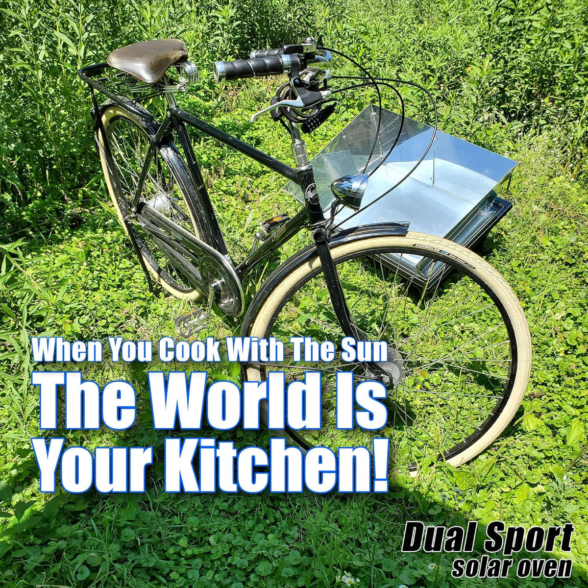 Dual Sport Solar Oven. Black. Portable Outdoor Cooking System with Reflectors. 27x17x12 Inch. 6.8 Qt Capacity. Includes 2 Pots. Thermometer. Wapi. Cookbook. and Instruction Manual