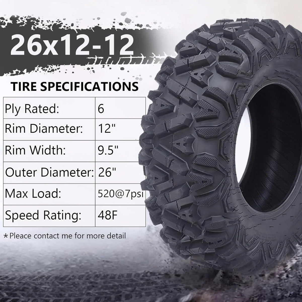 26x12x12 Atv Tires. Set of 2 Atv Tires 26x12-12 6PR. All Terrain Atv/Utv Off-Road Tires. Black