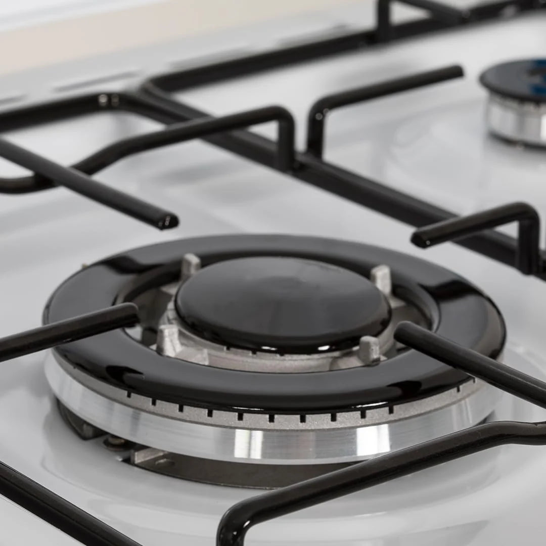 Aspes Cocina Gas Butano 3 Zonas de Cocción. Blanco AKG3500PB. Control Manual. Quemador WOK triple llama. Compartimento Bombona. Tapa Abatible