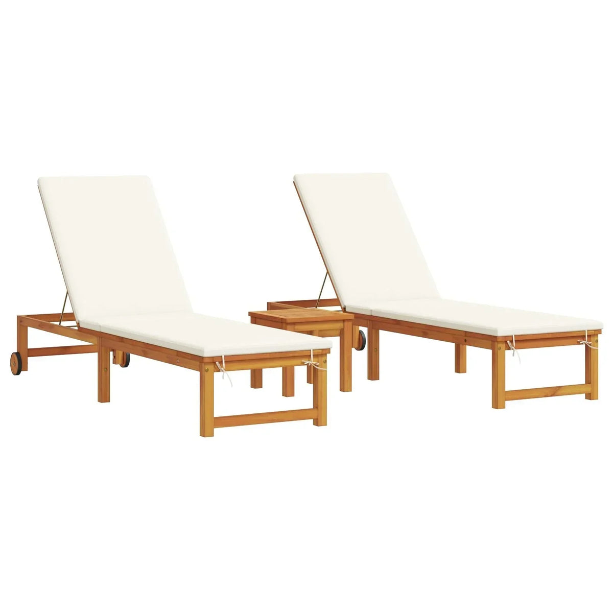 2025 Tumbonas 2 pcs con Mesa y Cojines de Madera Maciza de Acacia. Tumbona con Cojines Crema de Madera Maciza de Acacia. Mesa Lateral de Jardín
