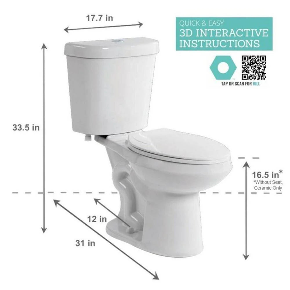 2-Piece 1.28 GPF High-Efficiency Single-Flush Elongated Toilet. White