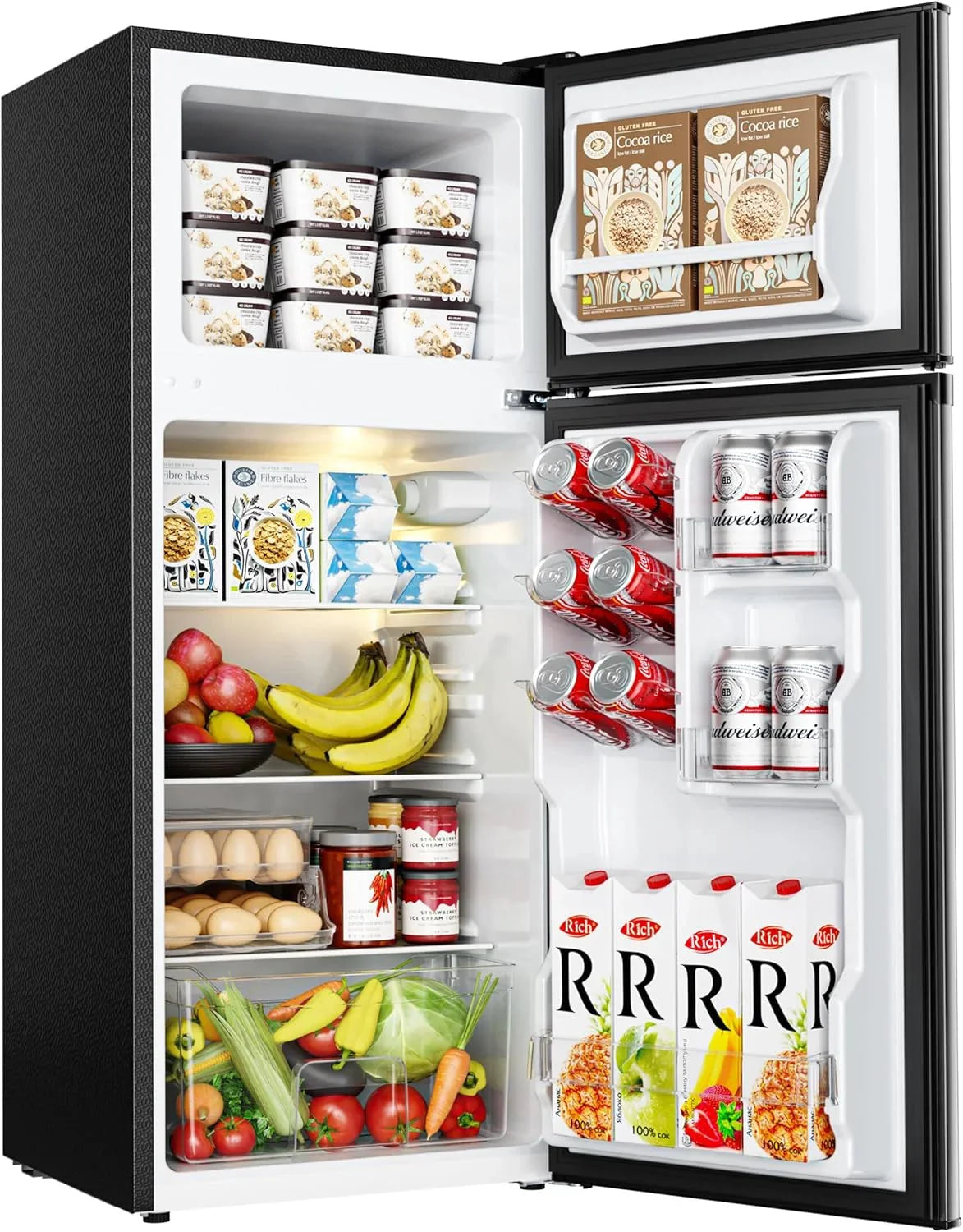 3.2 Cu. Ft. 2-Door Mini Fridge with Freezer. Compact Refrigerator. Silver