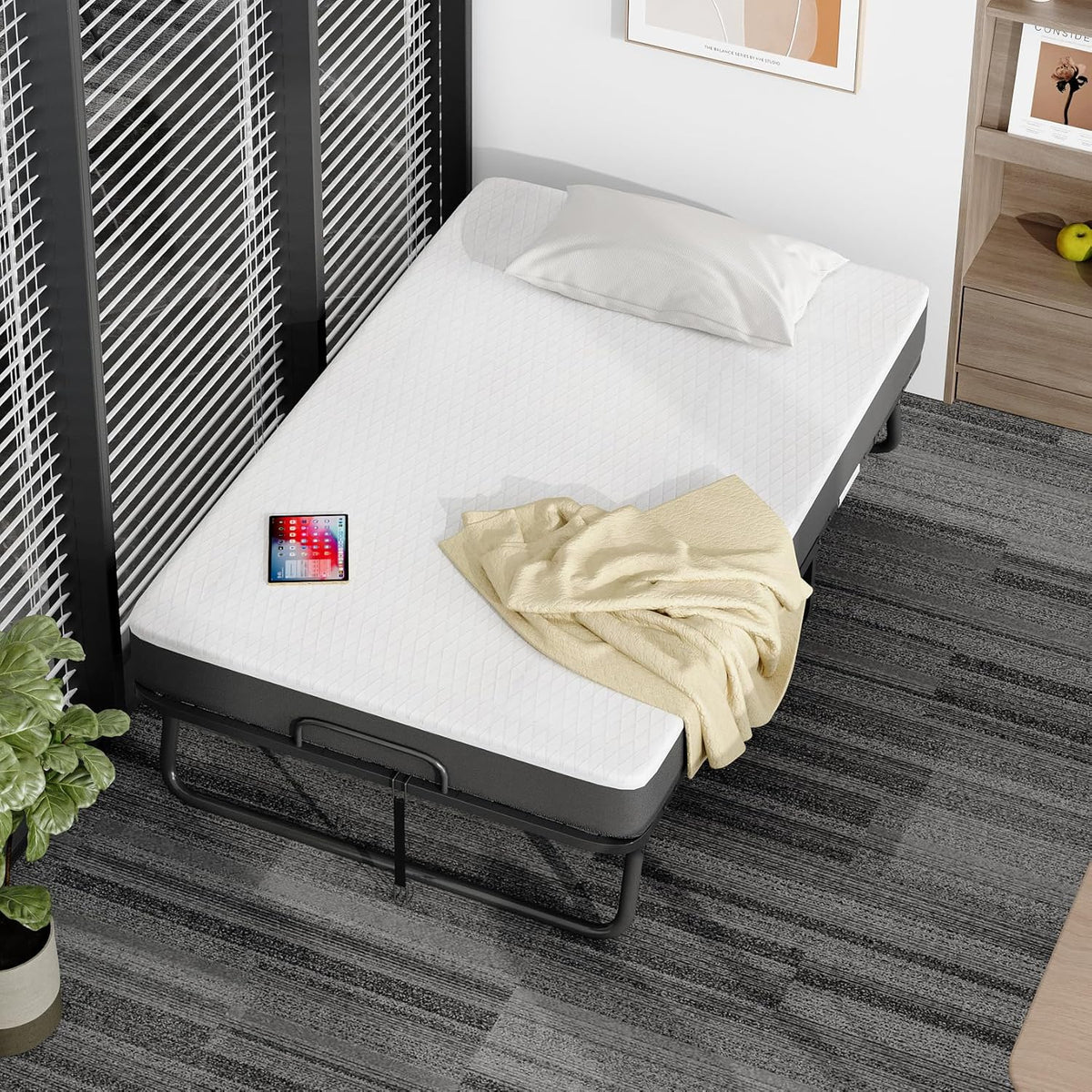 Cama Plegable de 120 cm con Colchón de 13cm (Viscoelástica). Somier Reforzado de Metal con 4 Ruedas y Funda Antipolvo. Cama Supletoria de Invitados
