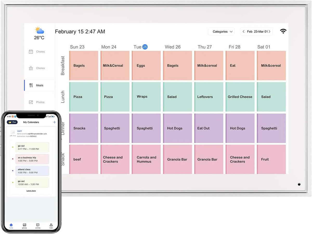 21.5 Inch Digital Calendar. Electronic Chore Chart. Smart Weekly and Monthly Planner 1920 * 1080P IPS Touchscreen Wall and Desk Calendar for Family Schedules. White