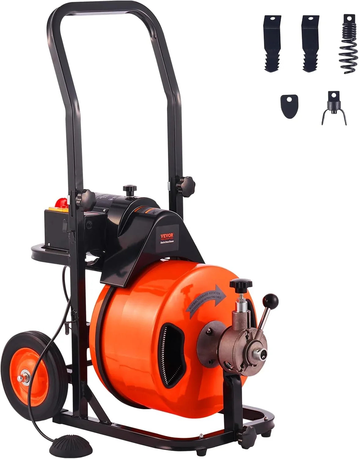 100FT x 1/2-Inch Drain Cleaner Machine. Auto-Feed Sewer Snake with 4 Cutters and Foot Switch for 1-4 Inch Pipes