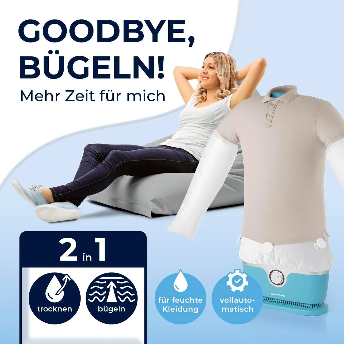 CLEANmaxx automatischer Hemdenbügler inklusive Hosenaufsatz | Bügler für Hemden. Blusen & Hosen. schonender als Wäschetrockner und Bügeleisen |