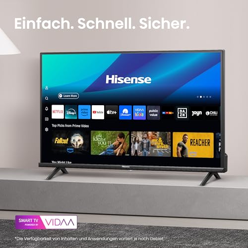 Hisense 40E4QT Fehrnseher. 40 Zoll. DLED. Smart TV. Game Mode. AI Sports Mode. Dolby Audio. Dolby MS12. DTS Virtual X. HDR10. HLG. Full HD. High