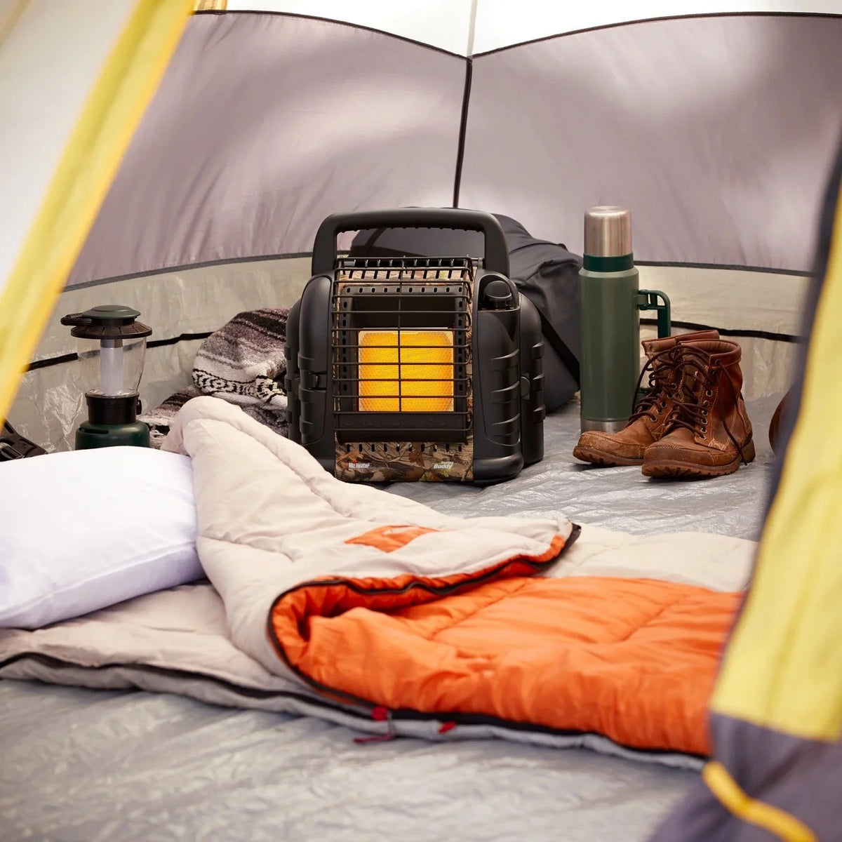 12.000 BTU Portable Propane Heater – 2 Heat Settings. ODS Safety Shut-Off. Camo