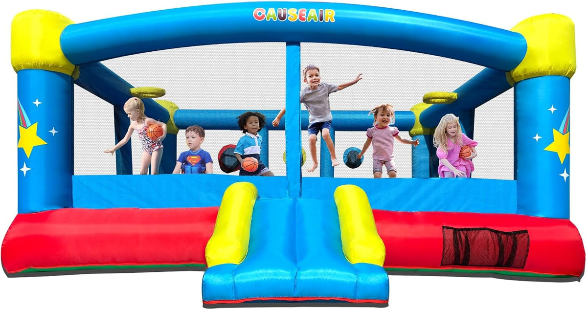 Big Inflatable Bounce House for Party Fun.15ft x 14.8ft.Double Basketball Hoop.Throw Ball Game.Reinforced PVC Bounce Floor.Jumping Bouncy Castle Holds 6 Kids