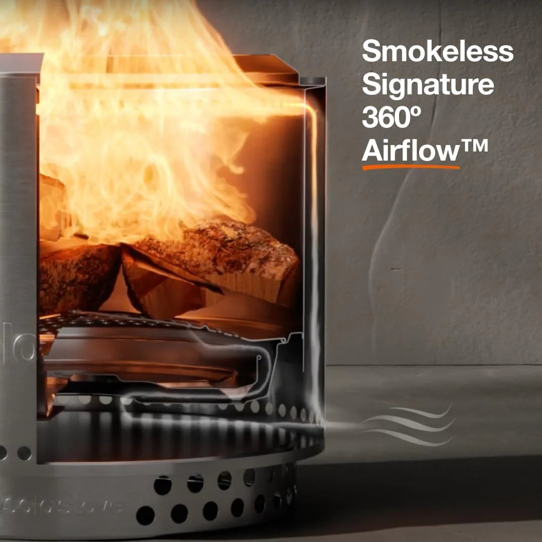 The Stove Fire Pit 2.0 with a bracket. 19.5-inch non-flaming pit. detachable ash tray - Portable outdoor fire pit - Stainless steel wood-burning fireplace. suitable for 4 - 6 people. weighs 21.75 pounds. ashes