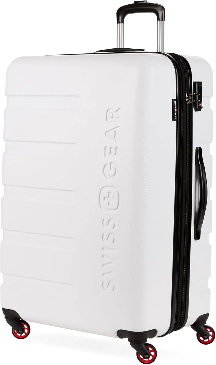 Expandable suitcase with rotating wheels. black