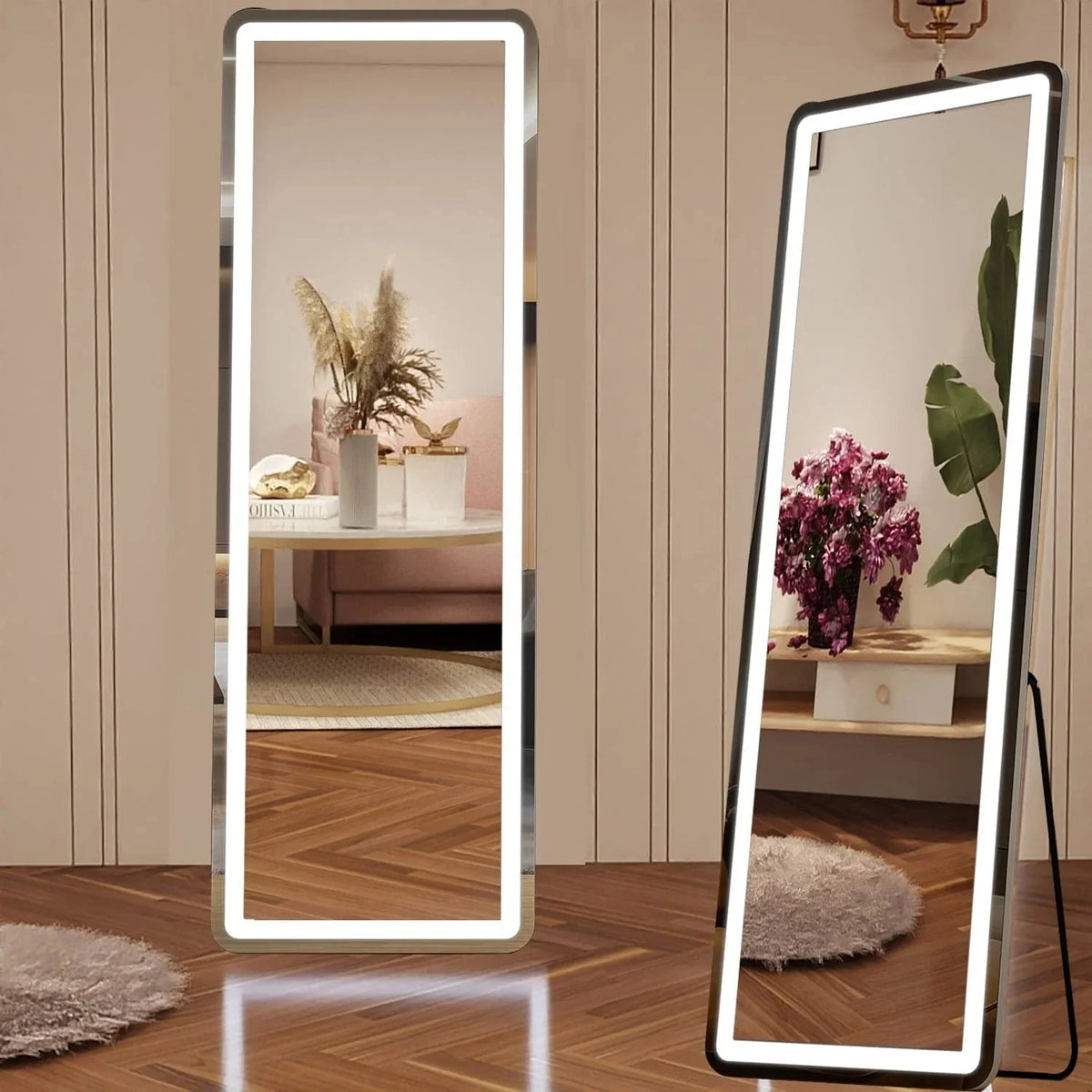 64 x 21 Inch Full Length LED Floor Mirror with Stand. Wall Mounted Full Body Mirror