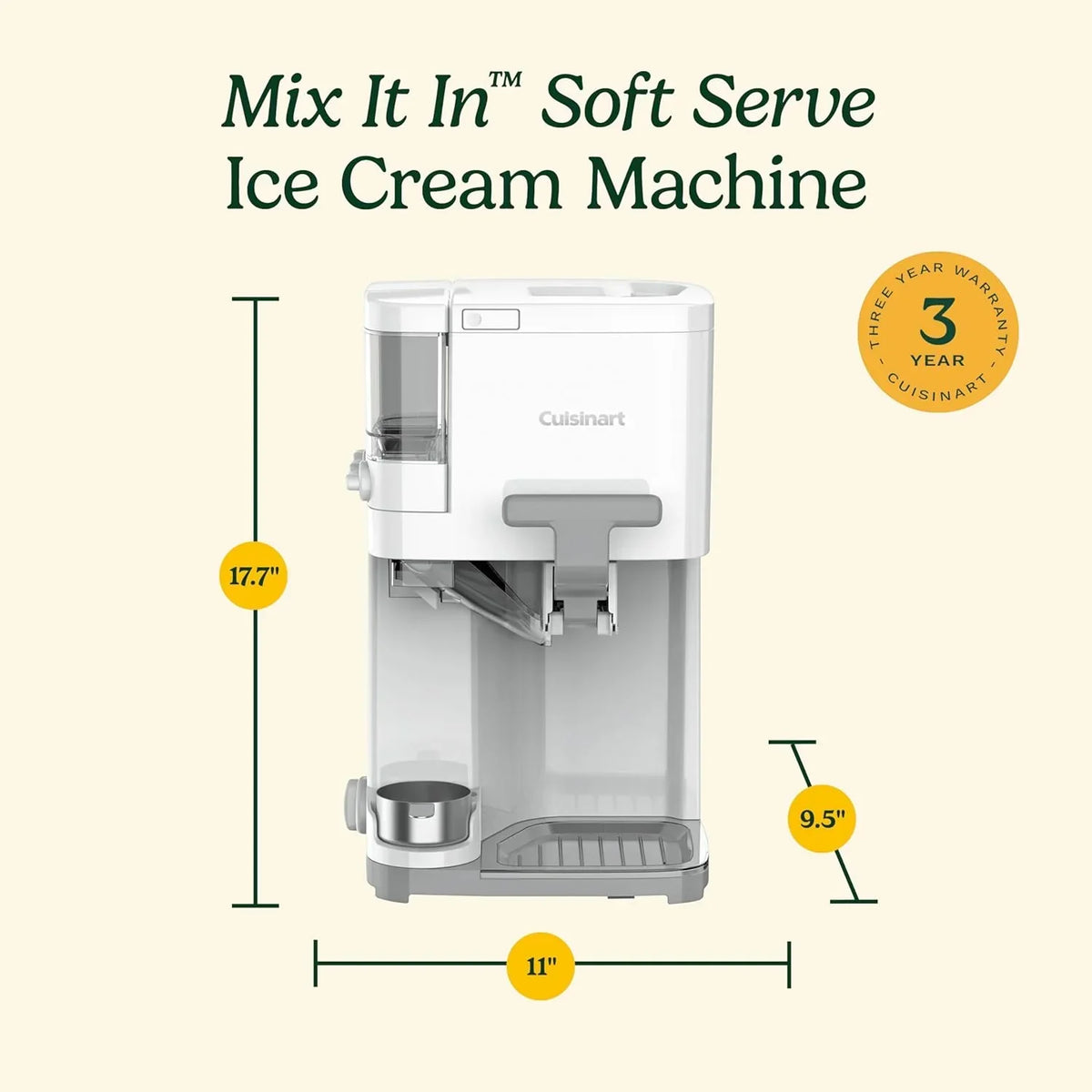 1.5 Qt Soft Serve Ice Cream Machine – 3 Built-In Mix-In Dispensers with Warming Plate