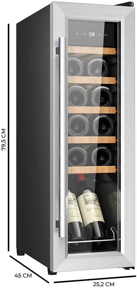 Cecotec Vinoteca Libre Instalación Bolero GrandSommelier 1250 CoolWood. Nevera para vinos con capacidad para 12 botellas. temperatura ajustable de 8-