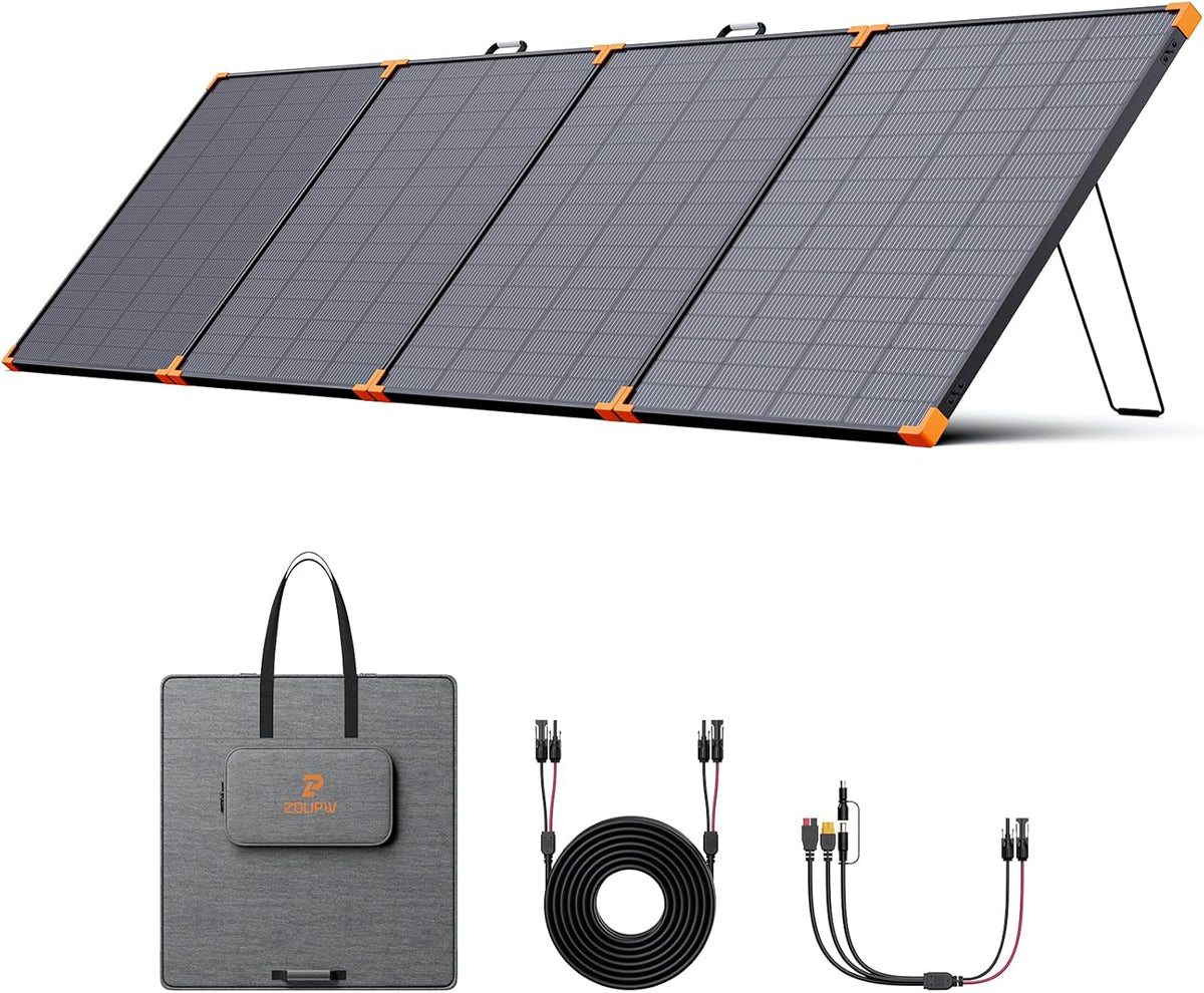 350-watt portable solar panel. suitable for power stations. hurricane emergency supplies. 43-volt foldable solar charger (25% efficient. IP68 waterproof rating. 4 reinforced stands. suitable for camping and RV travel)