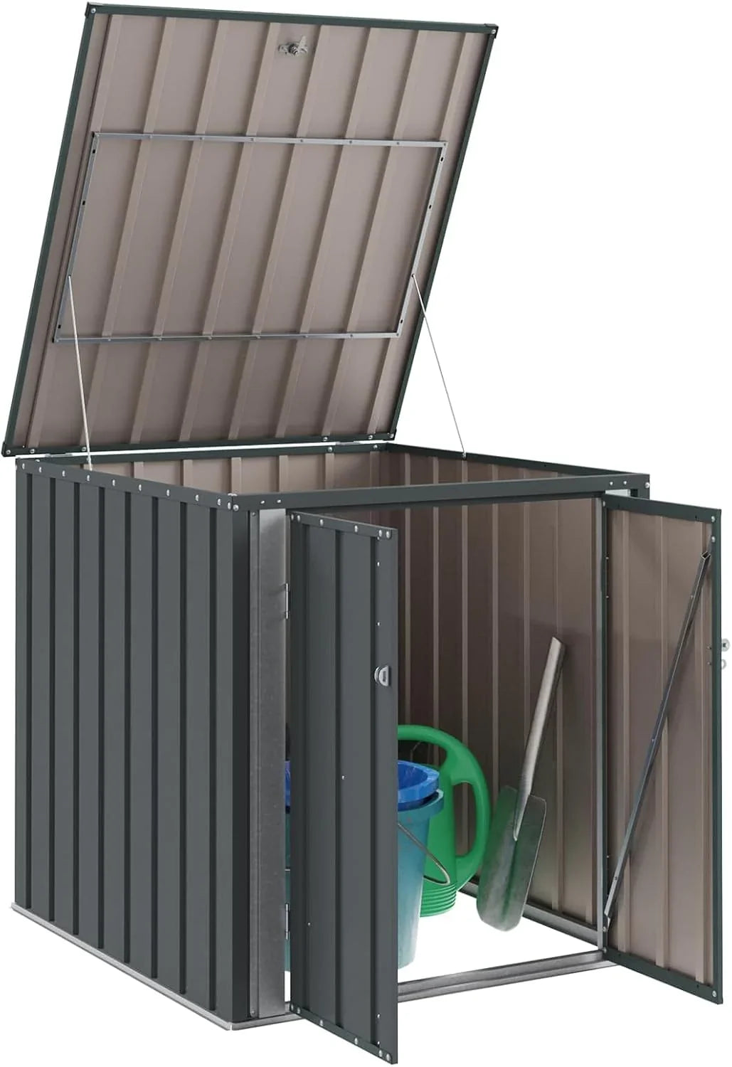 vidaXL Gartenlagerbox Schwarz 101.5 x 107 x 100 cm Stahl. Stylischer. rechteckiger Tisch für jeden Essbereich. pflegeleicht. Elegantes Design.