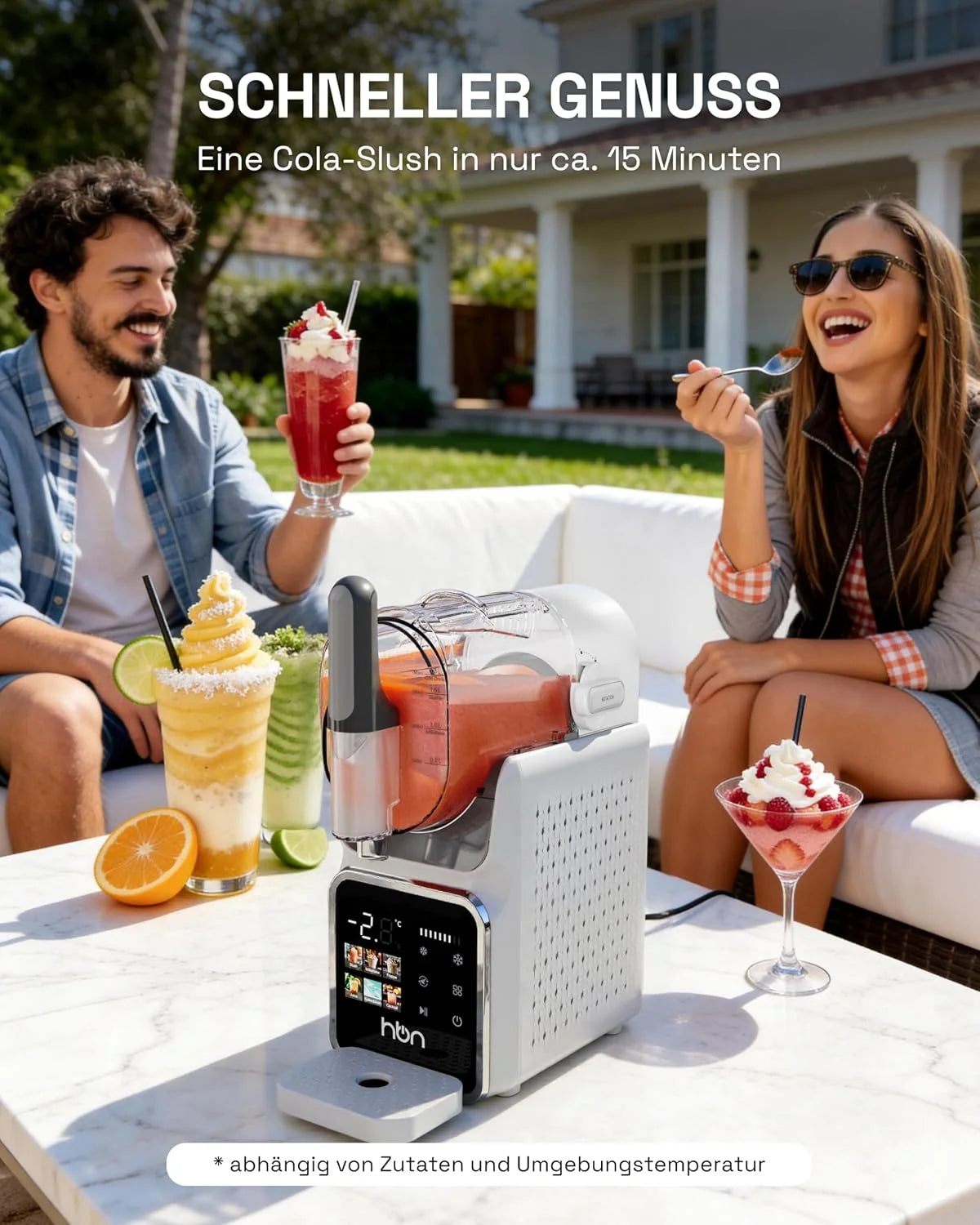 HBN Slush Maschine 2L Softeismaschine für Zuhause mit Selbstreinigende. kein Eis nötig. 6 Programme für Slushies. Cocktails. Margaritas. Frappés &