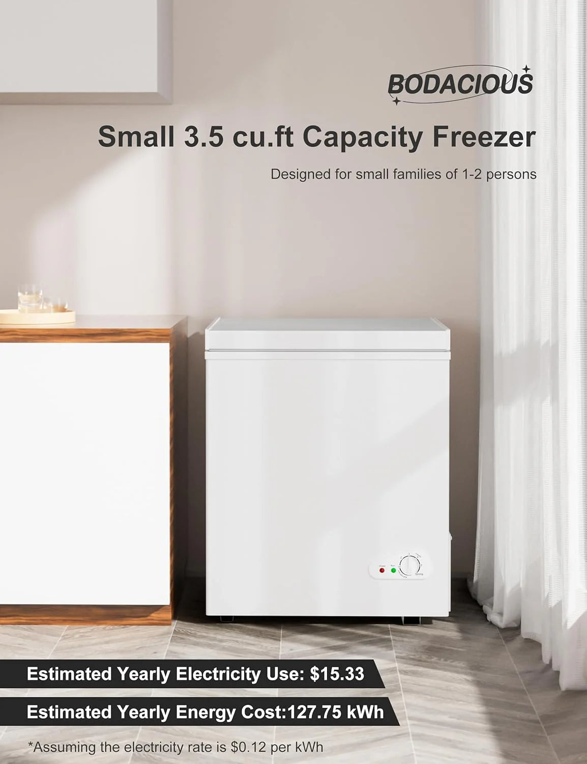 7.0 Cu Ft Chest Freezer - Energy Efficient & Quiet Mini Freezer with Adjustable Thermostat - Compact Deep Freezer for Home. Apartment. and Garage - Removable Basket & Defrost Drain