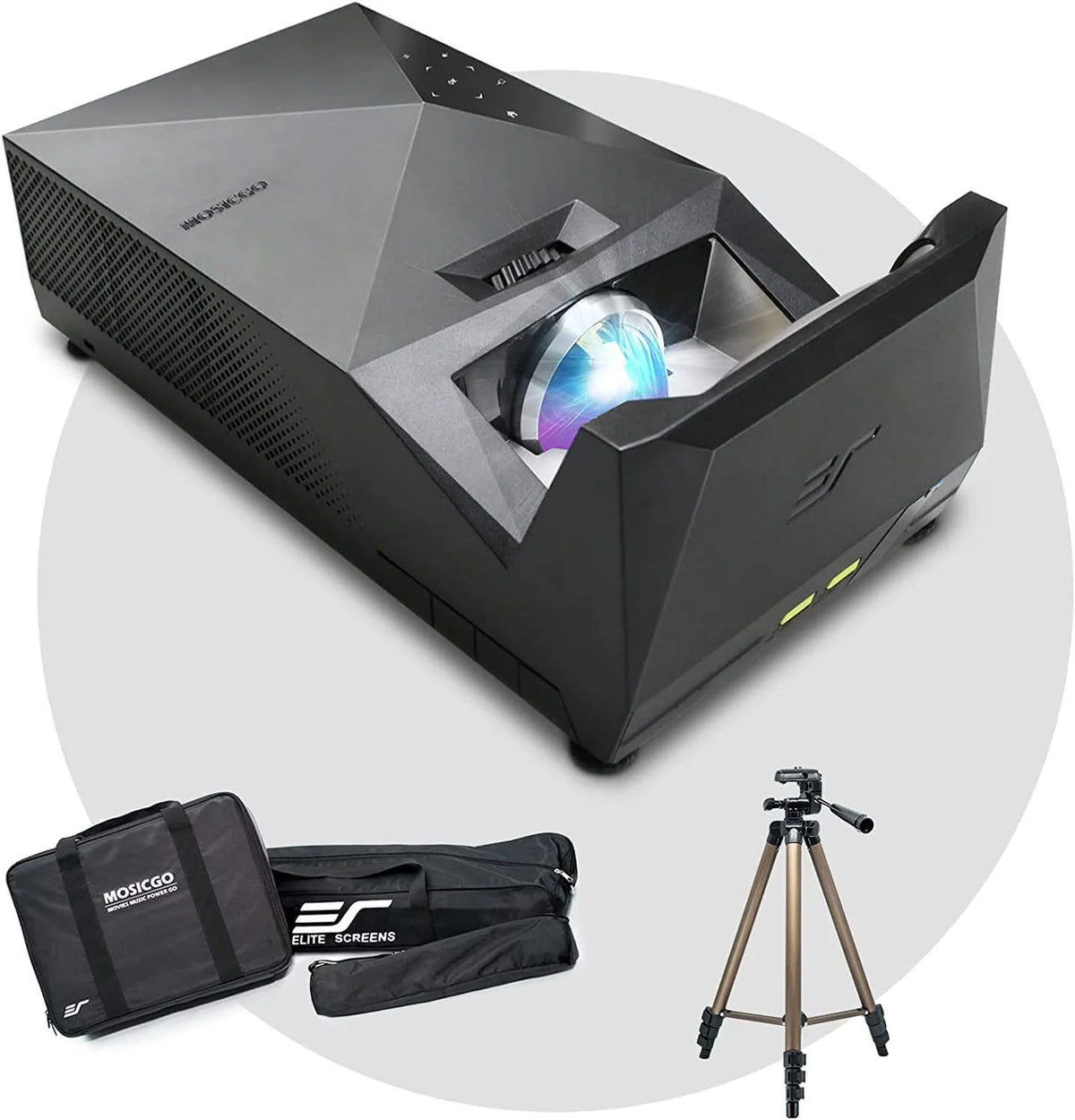Projector ultra-short focal length portable outdoor family courtyard movie night projector. waterproof projector. 1080p resolution. 1500 lumens. supports Bluetooth and built-in battery. compatible with iOS TV platform