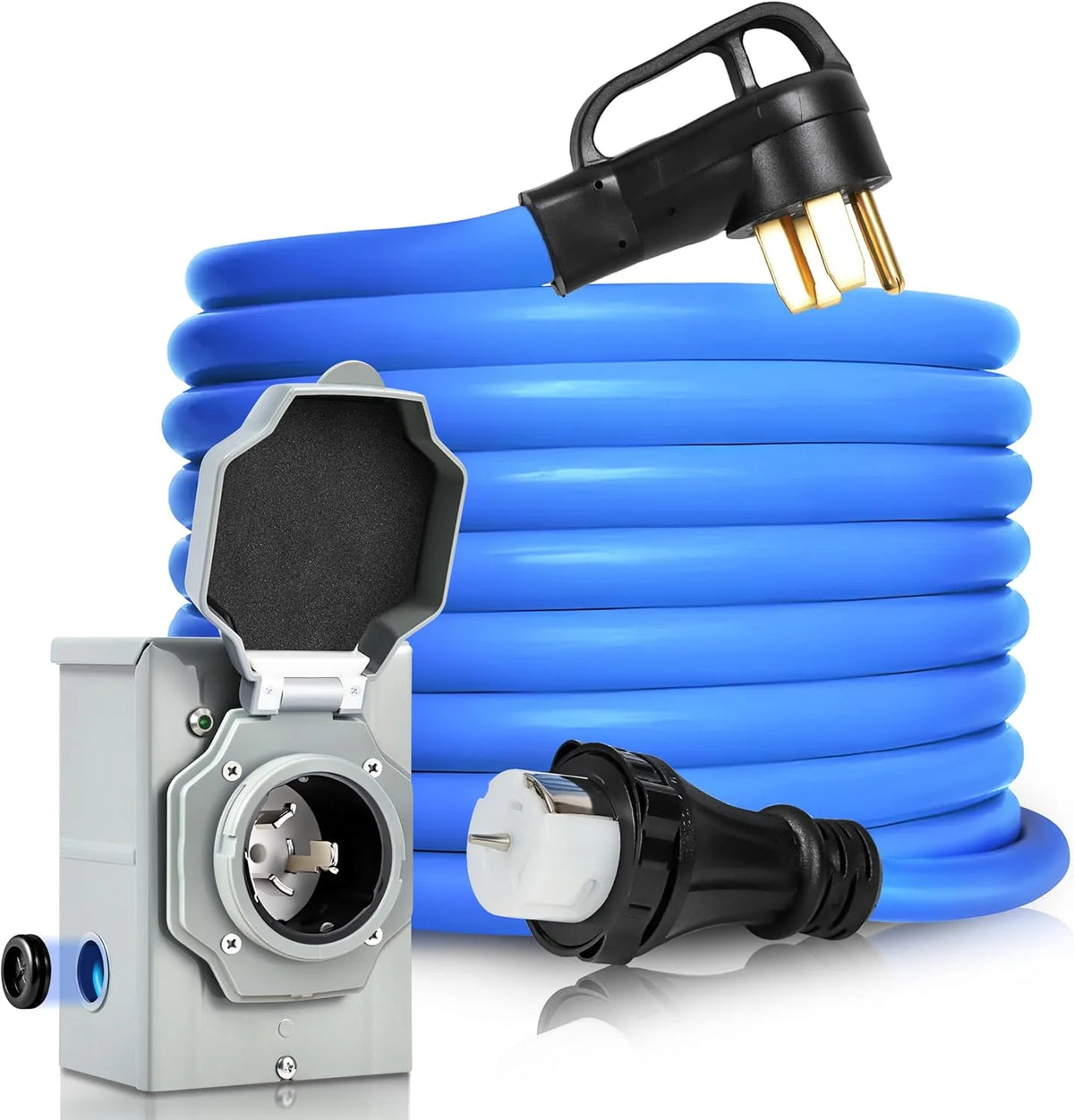 50 Amp Generator Cord and Pre-Drilled Power Inlet Box. Generator Cords 50FT. 50 Amp 125V/250V Generator Power Cord. NEMA 14-50P / SS2-50R Twist Lock Connector