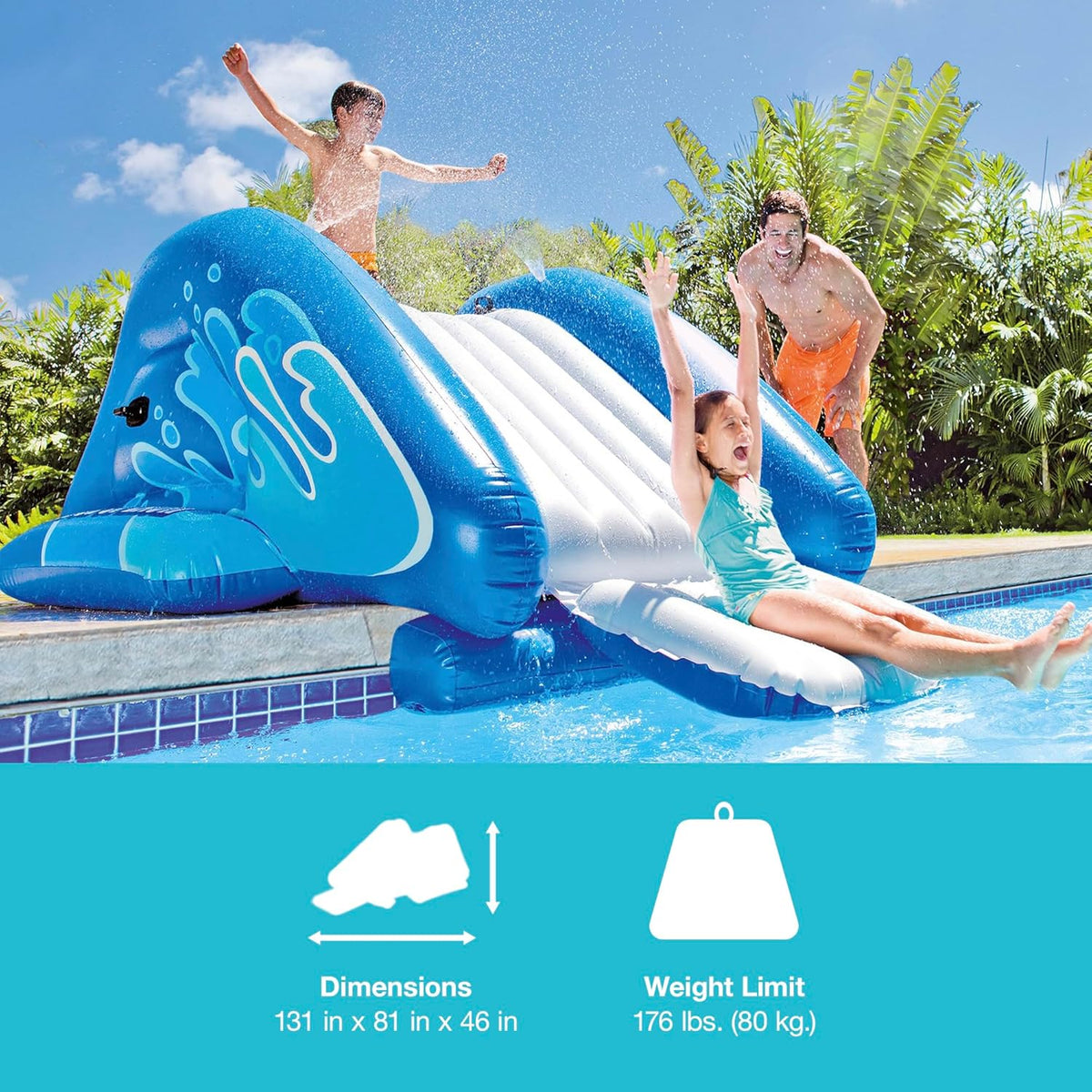 Kool Splash Inflatable Water Slide Swimming Pool Play Center with Built in Sprayers for Kids and Adults. Ages 6 and Up. Blue