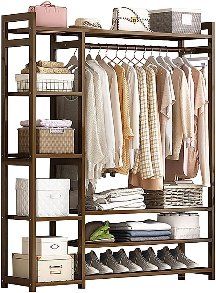 Floor-Standing Solid Wood Rotating Coat Rack .Portable Bamboo Clothes Rack - Versatile Closet Organizer with Storage Shelves and Compartments for Bedroom. Entryway. or Living Room - Stylish a