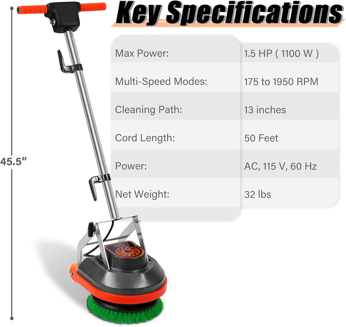 Commercial Floor Scrubber Machine with Brushes and Pads. Heavy Duty Floor Buffer Polisher and Cleaner- Deep Cleaning Tile and Grout. Hardwood Floors and Carpets without Getting on Hands and Knees