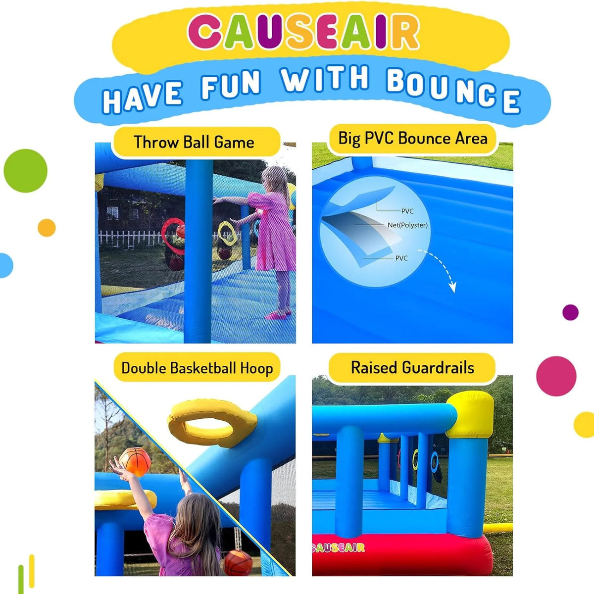 Big Inflatable Bounce House for Party Fun.15ft x 14.8ft.Double Basketball Hoop.Throw Ball Game.Reinforced PVC Bounce Floor.Jumping Bouncy Castle Holds 6 Kids