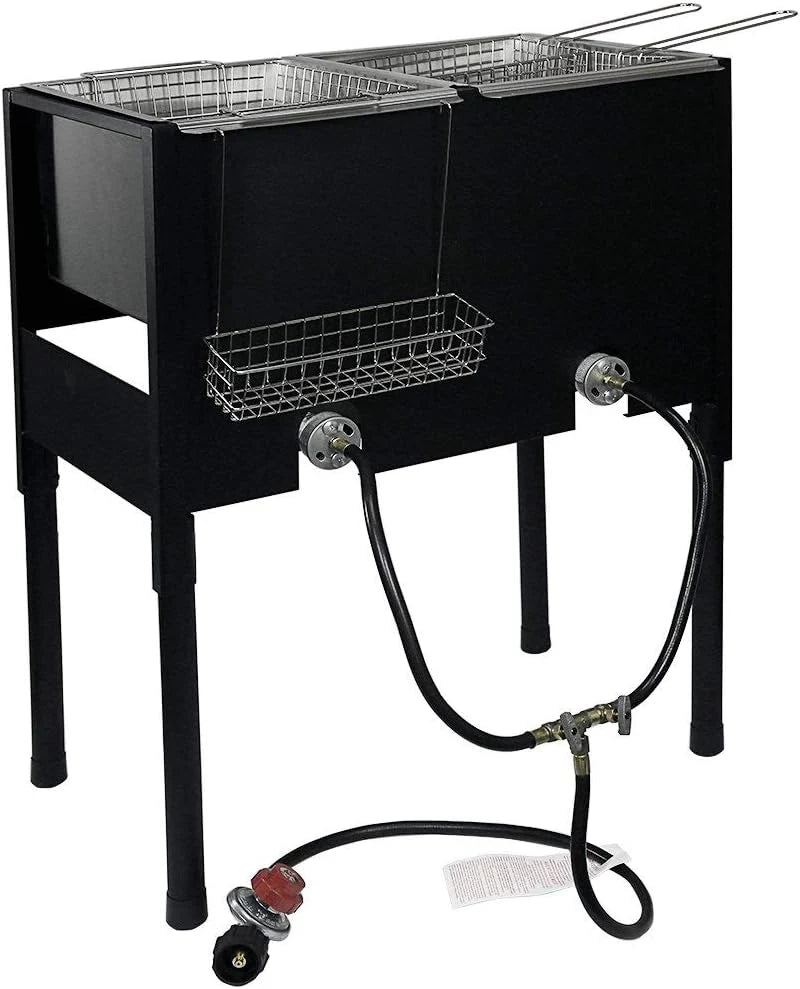 Triple Deep Fryer-3 Basket Stainless Steel Propane Cooker-Outdoor Fish Fry/Chicken-Tall Heavy Duty