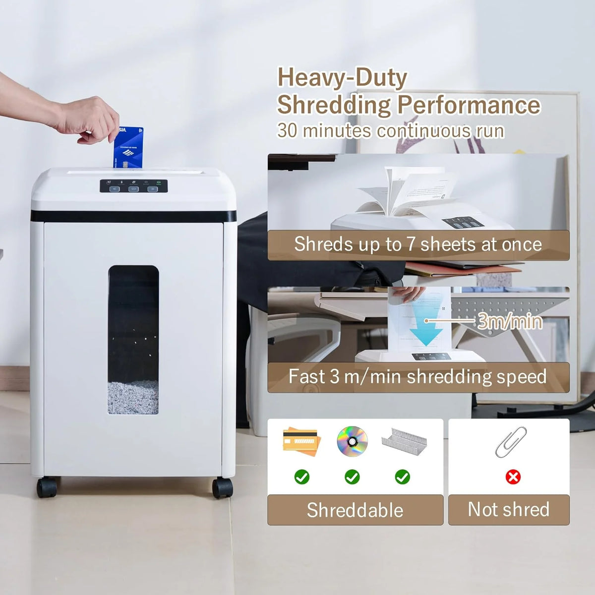Professional Commercial Paper Shredder: P-7 Security Super Micro-Cut 1x1.7mm 7 Sheets/CDs/Cards/Staples 6-Gal Bin Heavy Duty for Home/Office/Industrial/Business Use-Confidential Documents