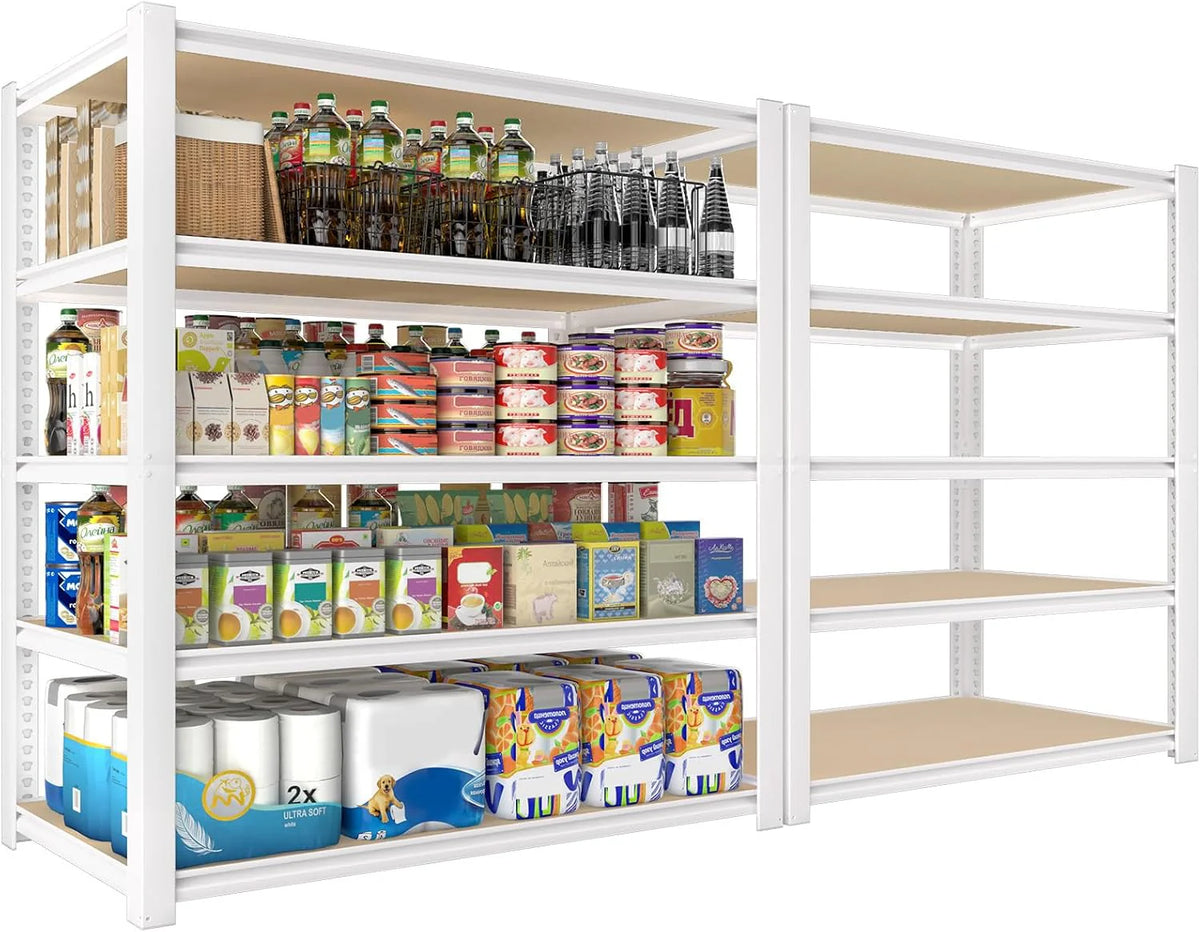 28-inch wide x 12-inch deep x 59-inch high closet storage rack - 5 layers of white metal connected shelves. adjustable heavy-duty garage shelves. practical shelf-style storage rack for kitchen storage. 4-piece set