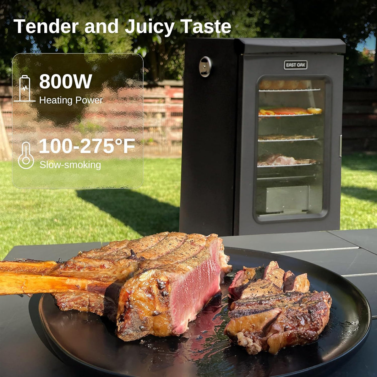 30 Electric Smoker. Outdoor Smoker with Glass Door & Meat Thermometer. 725 Sq Inch Large Capacity. 4 Detachable Racks for Backyard BBQ. Party. Outdoor Cooking Night Blue