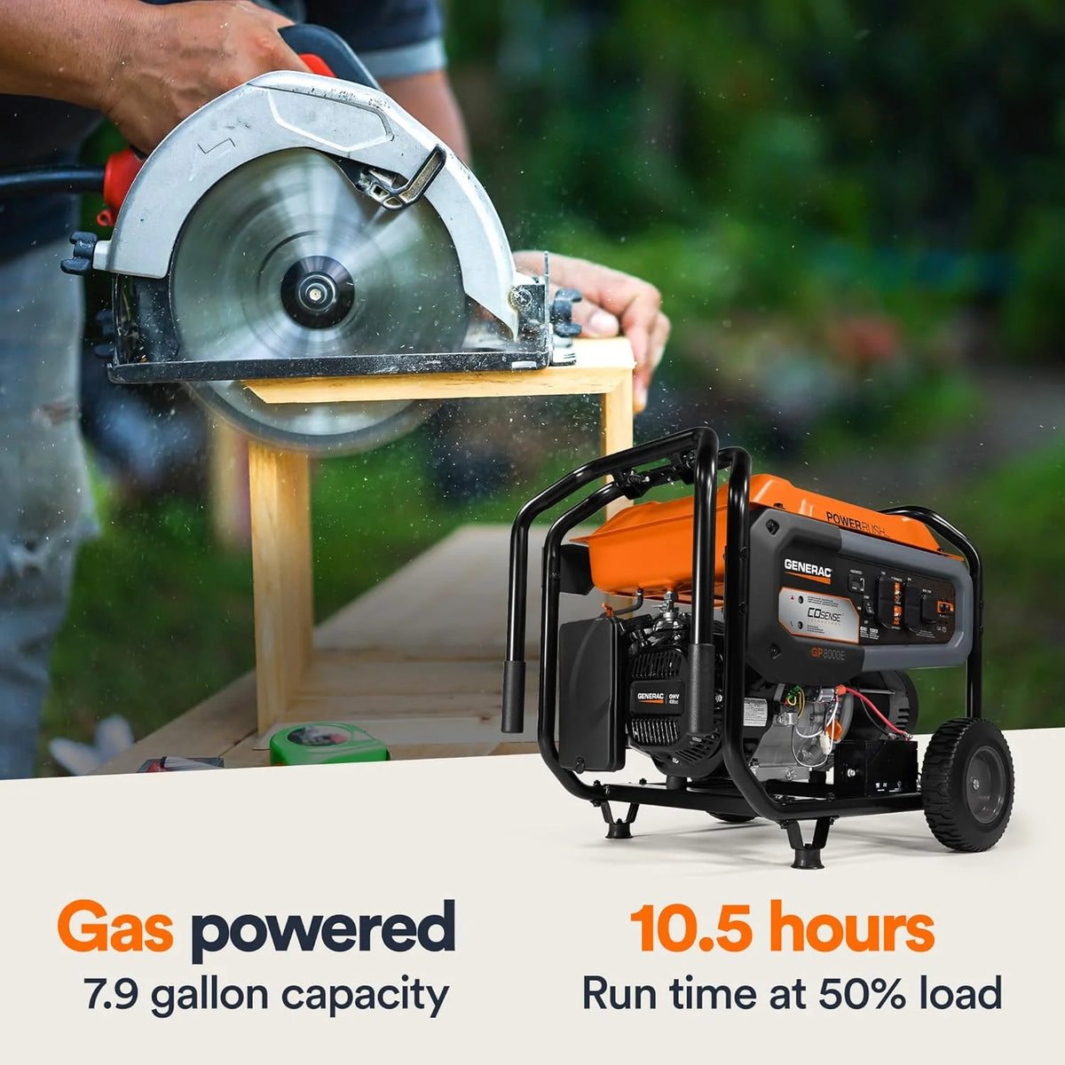 8.000-Watt Gas-Powered Portable Generator - Electric Start with COsense - PowerRush Advanced Technology - Reliable Power for Emergencies. Recreation. Home - 49 State Compliant - Orange/Black