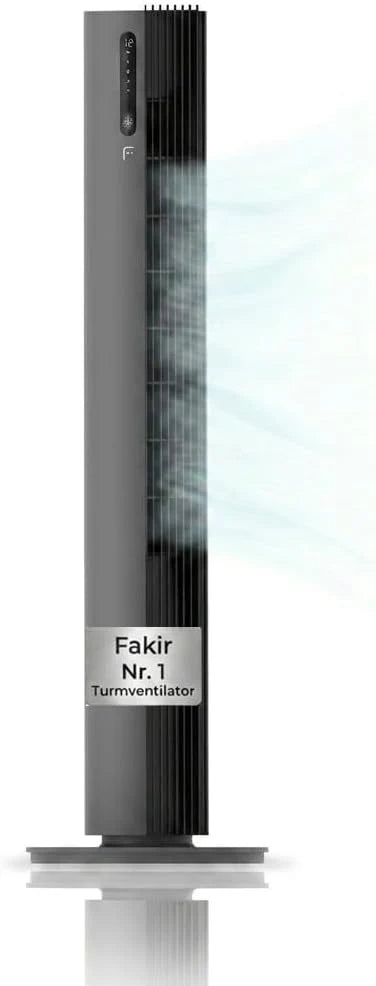 Fakir premium TV° 640 Turmventilator - Leiser Lüfter mit 32dB(A). DC-Motor. 12 Stufen. 12h Timer. LED-Display. Fernbedienung & 90° Oszillation.