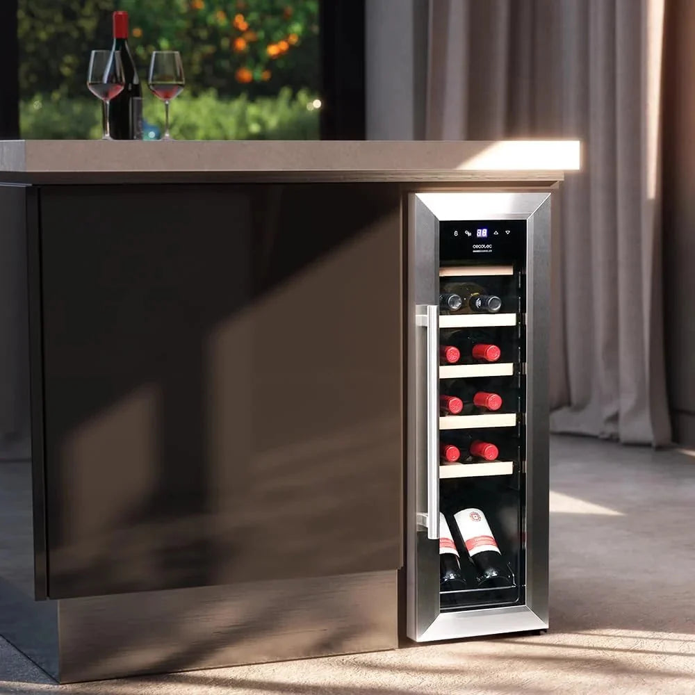 Cecotec Vinoteca Libre Instalación Bolero GrandSommelier 1250 CoolWood. Nevera para vinos con capacidad para 12 botellas. temperatura ajustable de 8-